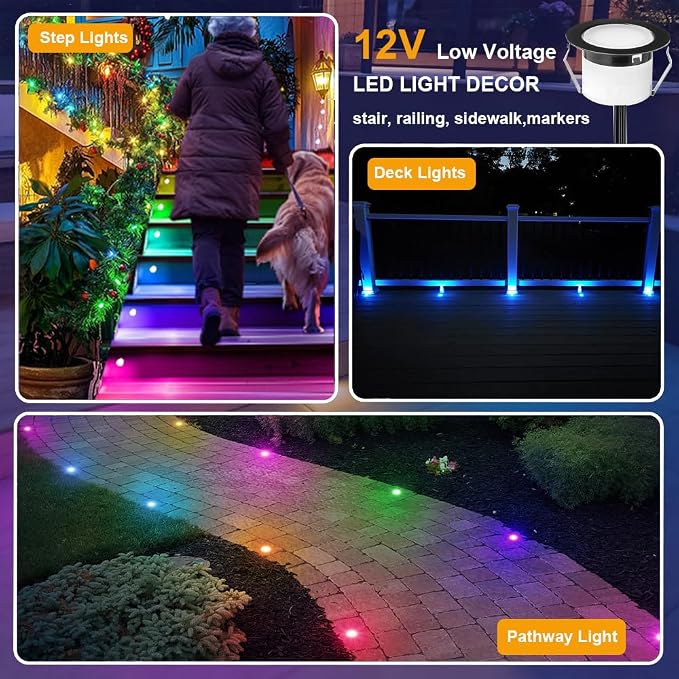 Sumaote LED Deck Lights Kit, 6 Pack 1.22" WiFi Smart RGBW+IC Multicolor | Recessed Low Voltage 12V IP67 Waterproof, App Control Dynamic Color Changing, for Outdoor Step Stair Garden Yard Landscape