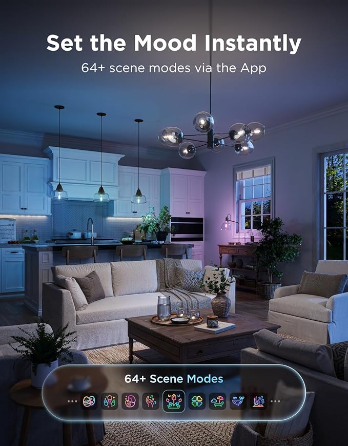 Govee Edison Bulbs, Smart Vintage Light Bulbs, RGB Color Changing and Tunable White, Compatible with Matter, Alexa & Google Assistant, LED Filament Bulb, ST19(58), E26 Base for Kitchen Island, 4 Pack