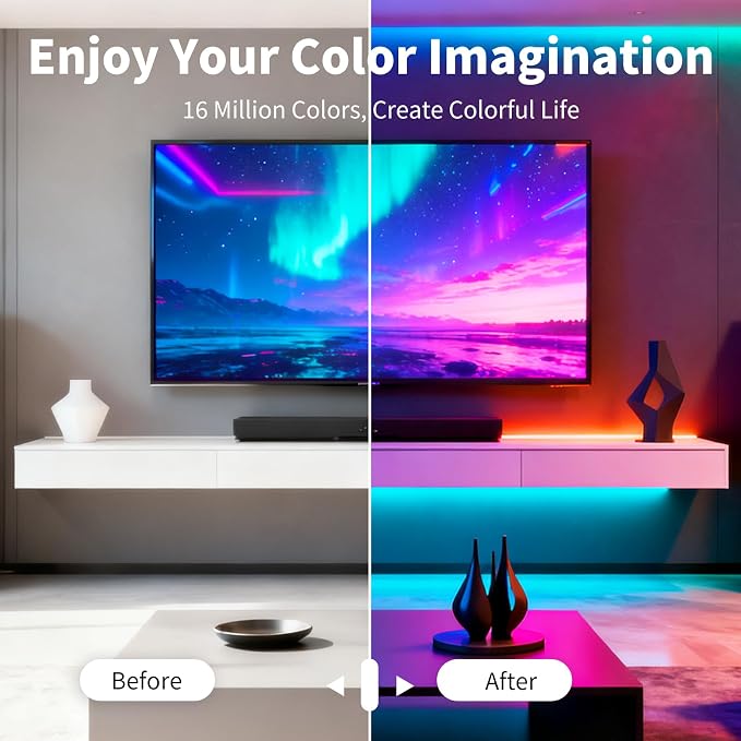LED Strip Lights,RGB Music Sync Color Changing Led Lights with Smart App Control Remote & Remote Control,LED Lights for Bedroom,Room Essentials,Sense of Atmosphere Decorations(32FT-1Roll)