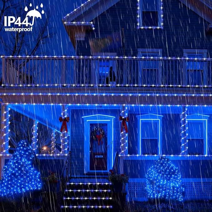 YEGUO Solar Rope Light Outdoor Waterproof, 66ft 200 LED Blue and White String Lights, 8 Modes Tube Christmas Lights in Clear Thin Tube