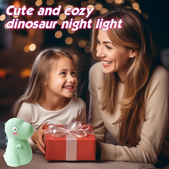 Dinosaur Night Light for Kids, Cute Silicone Night Light, 7 Adjustable Color Breathing Dinosaur Lamp, Rechargeable USB LED Touch Light for Children's Room Decor, Christmas Birthday Gift (Pink)