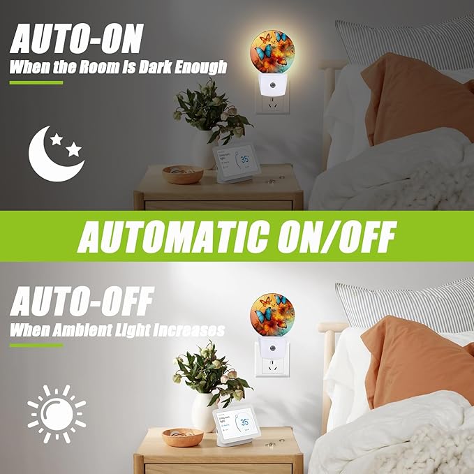 Colorful Butterfly Night Light,Night Lights Plug into Wall for Kitchens Toilets Bedroom Decorative Half Round Nightlight Led Lamp 0.5W Sleep Friendly