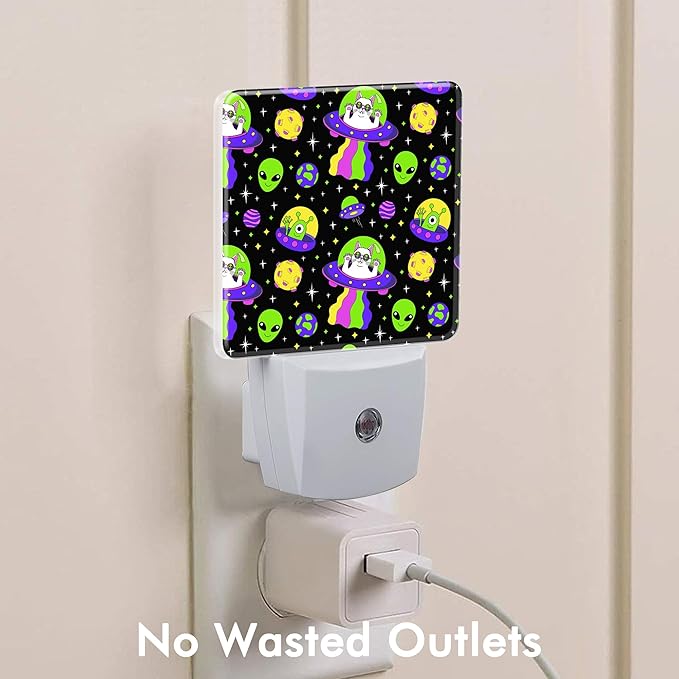 Alien and Cat Night Light,Plug into Wall with Dusk to Dawn Light Sensors,LED Nightlights for Bedroom,Bathroom,Kitchen,Hallway,Room Decor for Boys Girls Women Men