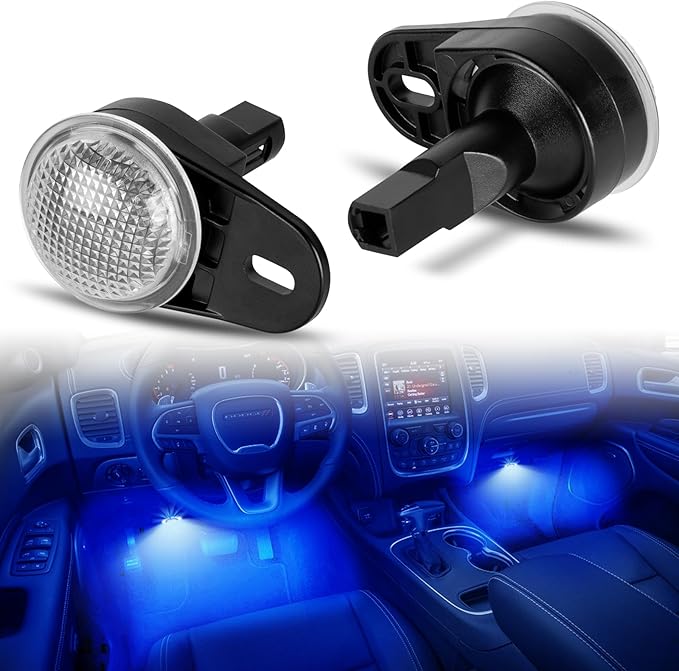POPMOTORZ Blue LED Interior Courtesy Light Footwell Lights Under Dashboard Courtesy Floor Lamp Compatible for Dodge RAM,Durango,Nitro, Jeep Wrangler,Liberty,Grand Cherokee Under Dash Lighting 2 Pcs