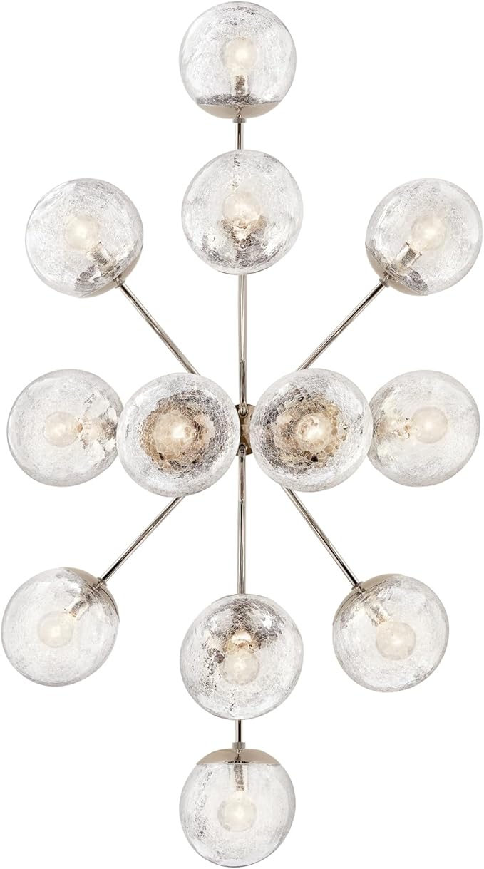 Kichler Silvarious 12-Light Linear Convertible Chandelier, Soft Modern Light with Clear Crackled Glass in Polished Nickel, for Dining Room or Living Room (17.75" x 26.75" x 48"), 52703PN
