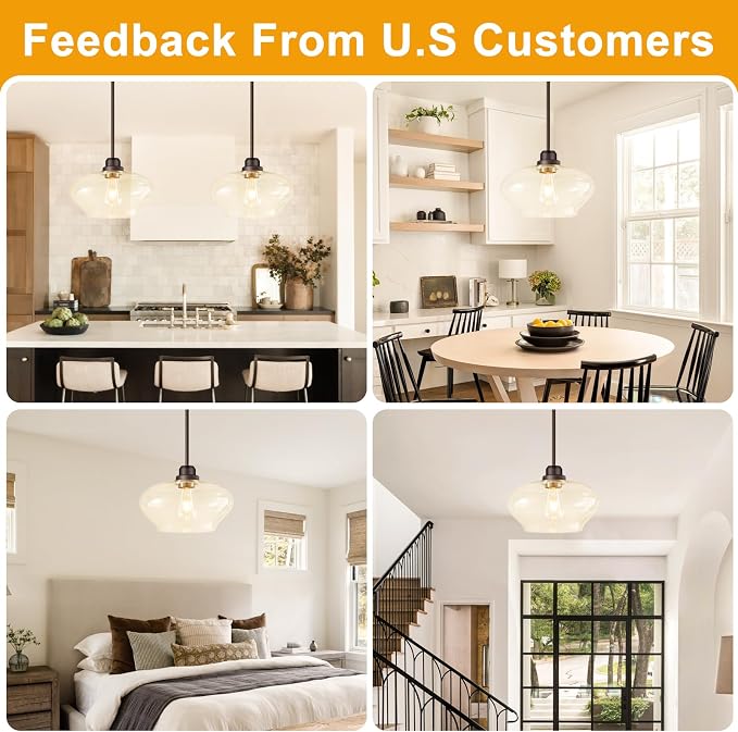 Modern Pendant Lights Kitchen Island,Oil Rubbed Bronze Pendant Light Fixtures with 11" Clear Glass Shade,Industrial Hanging Pendant Lights Fixture for Kitchen Island Dining Room Bedroom Foyer Entryway