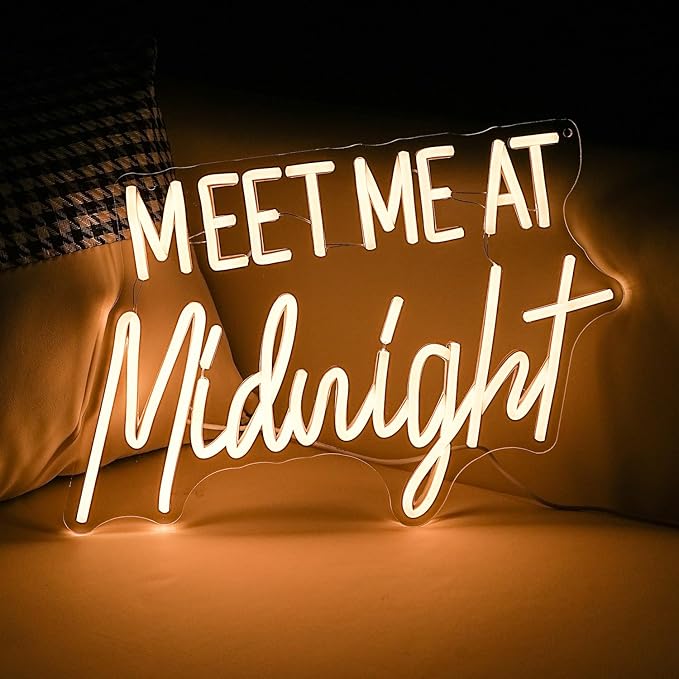 Meet Me At Midnight Neon Sign Warm White Led Light Up Words Sign for Bedroom Decor Dimmable USB Powered Neon Light for Bar Home Hotel Wall Decor Gift Sign 16.5 * 11 In