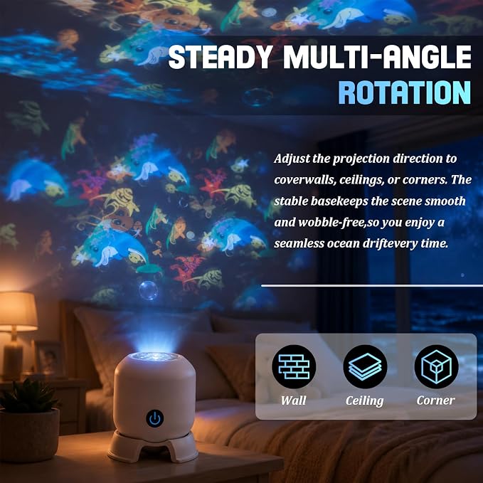 Dynamic Rotating Led Projector Light, 5d Holographic Night Light Projector,360° Ocean Wave Galaxy Night Light,USB Rechargeable, Adjustable Brightness,Plug & Play Dimmable for Bedroom & Home Theater