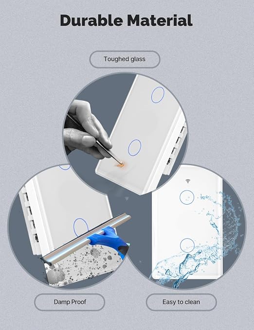 MOES Matter Smart Light Switch, 2.5D Glass Touch, Alexa & Google, 3 Gang | Premium 2.5D Glass Panel, Matter WiFi, Apple Home, Alexa Google SmartThings, Touch Control, Timer Schedule, Neutral Wire 10A