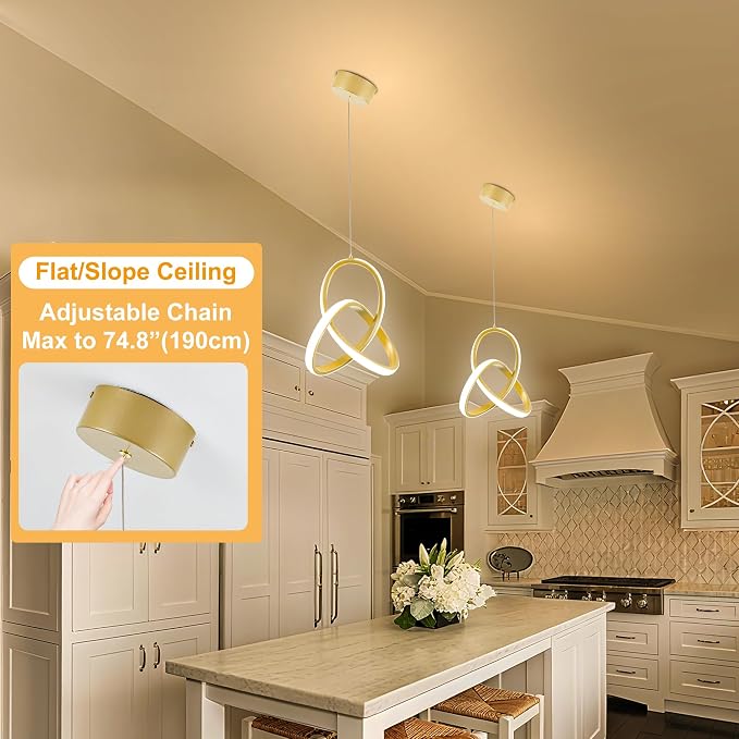MAYNA Spiral Kitchen Island Pendant Lights, 4000K Modern Led Chandelier Light Fixture, 18W Adjustable Hanging Light Fixtures for Kitchen Island Dinning Room, 3 Pack (Gold)