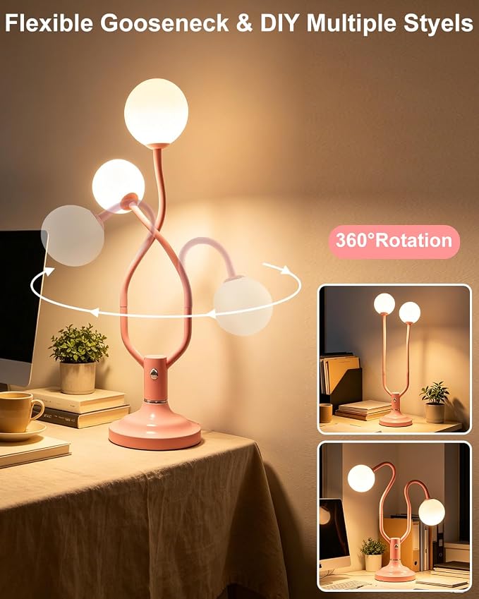 Orange Globe Table Lamp Dimmable Magic DIY Arms G9 Bulbs Included | Nightstand Modern Desk Lamp Vintage Ambient Night Light Warmwhite Kids Bedside Lamps for Bedroom Living Room Nursery Gift