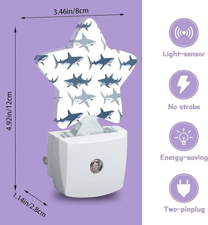 Nightlight,Cute Shark Decorative Night Lights Plug Into Wall,Wild Fish Night Light with Auto Sensor for Bedroom,Nursery,Hallway,Stairway,Gifts