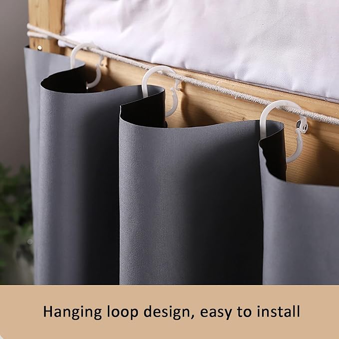 Dorm Blackout Privacy Bottom Bunk Bed Curtains - 2 Panels 78.7"x45.3", No Drill Installation for Twin Loft Beds, Light Blocking Under Bed Canopy with Hanging Hooks & Ropes