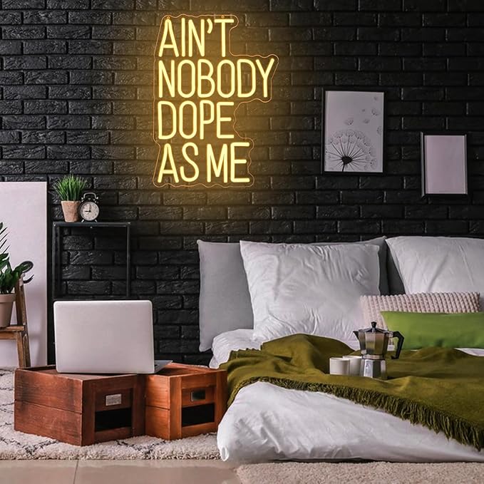 Ain't Nobody Dope As Me Neon Sign Motivational Neon Light for Man Cave Wall Decor Dimmable Warm White Letter LED Sign for Bedroom Gym Office Teen Room Party