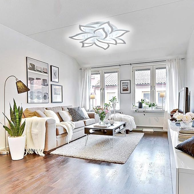 Garwarm 33.5" Modern LED Low Profile Flush Mount Ceiling Light, Dimmable | White Acrylic Flower Petal Ceiling Light with Remote, 3000K-6500K for Living Room,Primary Bedrooms, Dining Room,Home Office