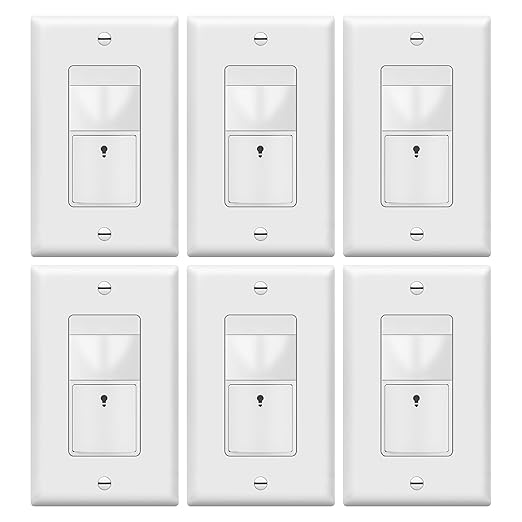 TOPGREENER PIR Motion Sensor Light Switch,No Neutral No Ground Wire,6 Pack | Occupancy&Vacancy Sensor Switch, Operable Without Ground Wire, Single Pole, UL listed, Wall Plate Included, TDOS5-HL-W, White