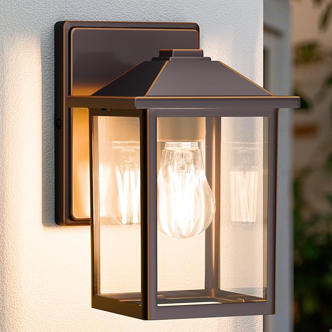 Outdoor Wall Lantern, Exterior Waterproof Wall Sconce Light Fixture, Oil Rubbed Bronze Front Door Mounted Lighting with Glass, Anti-Rust Porch Lamp