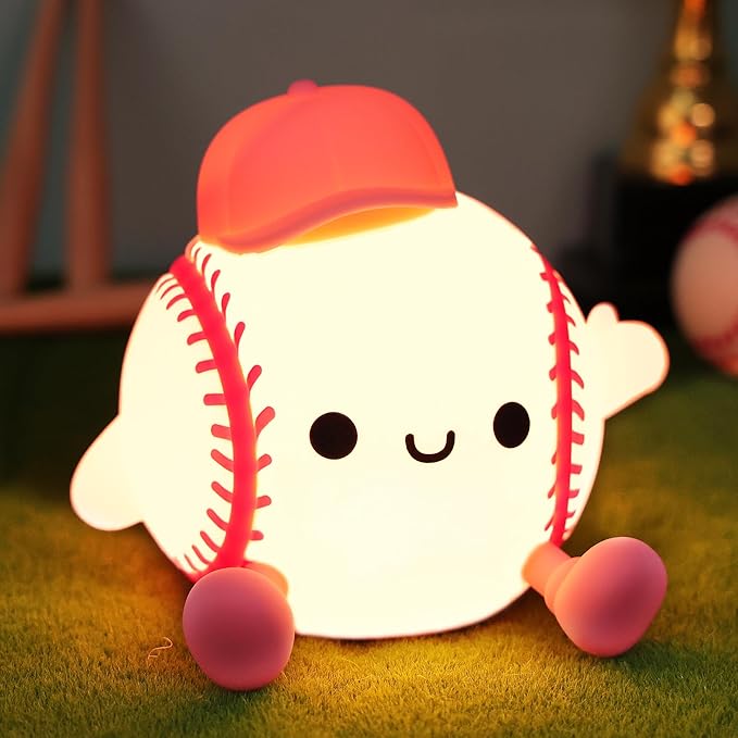 Softball Night Light, Softball Gifts for Girls, Soft Silicone Nursery Dimmable LED Lamp, Touch Rechargeable Bedroom Decor for Kids Baby Teen Athlete Sports Lover, Bedside Birthday Xmas Gifts Idea