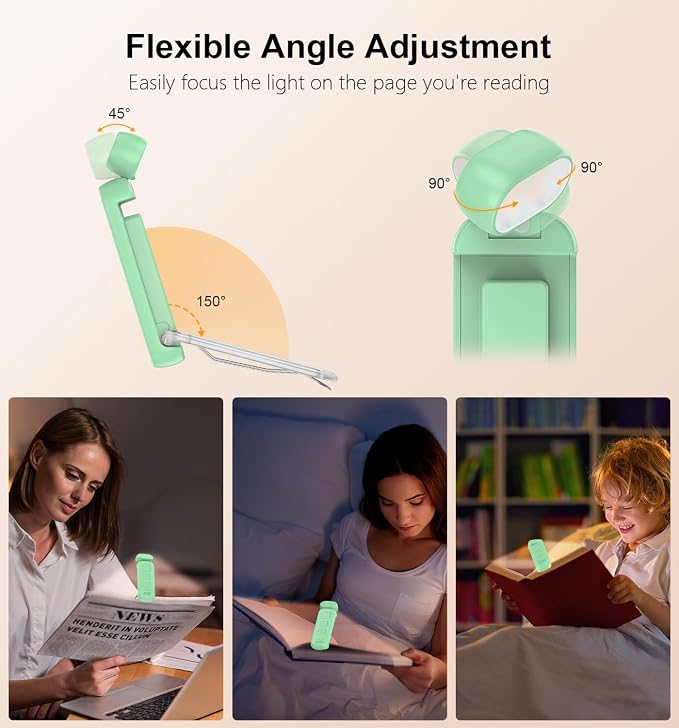 Gritin Reading Light, Rechargeable Book Light for Reading in Bed | Eye Caring 3 Color Temperatures, 5-Level Dimmable Brightness, Long Lasting, Compact Size Clip on Book Lamp for Bookworms-Cyan