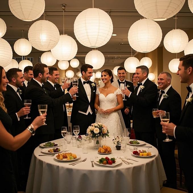 LIHAO 10’’ White Paper Lanterns with Lights, Chinese Lanterns Decorative for Party Decorations Wedding Anniversary Birthday Indoor Outdoor Home