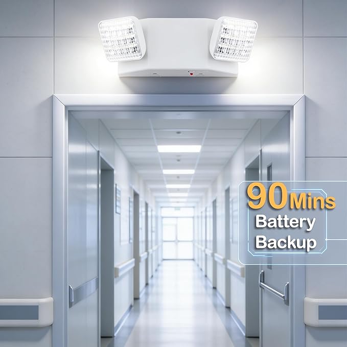 LIT-PaTH LED Emergency Lighting Fixtures with 2 LED Heads and Back Up Batteries- US Standard Exit Light, UL 924 and CEC Qualified, 120/277 Voltage, 4-Pack