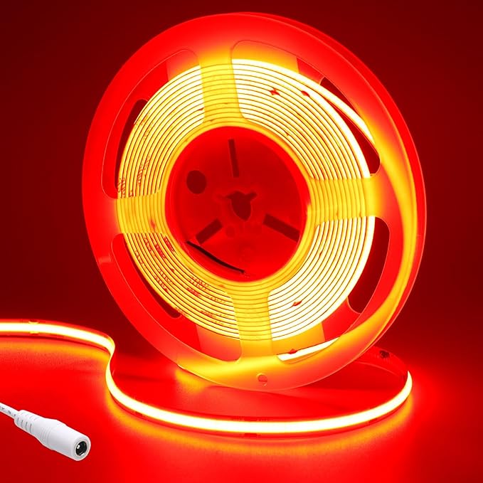 24V COB LED Strip Light Red 5M/16.4ft 2400LEDs Uniform Glow Flexible IP20 Not Waterproof LED Tape Lights for DIY Cabinet Bedroom Kitchen Home Decor(No Power Supply)