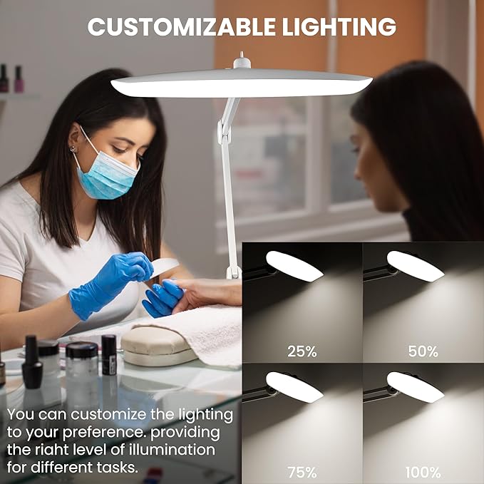 3000 Lumens Adjustable LED Desk Lamp & Task Lamp - Bright, Dimmable Lighting for Office, Crafts, Nails &Salon with Clamp (CCT, White)