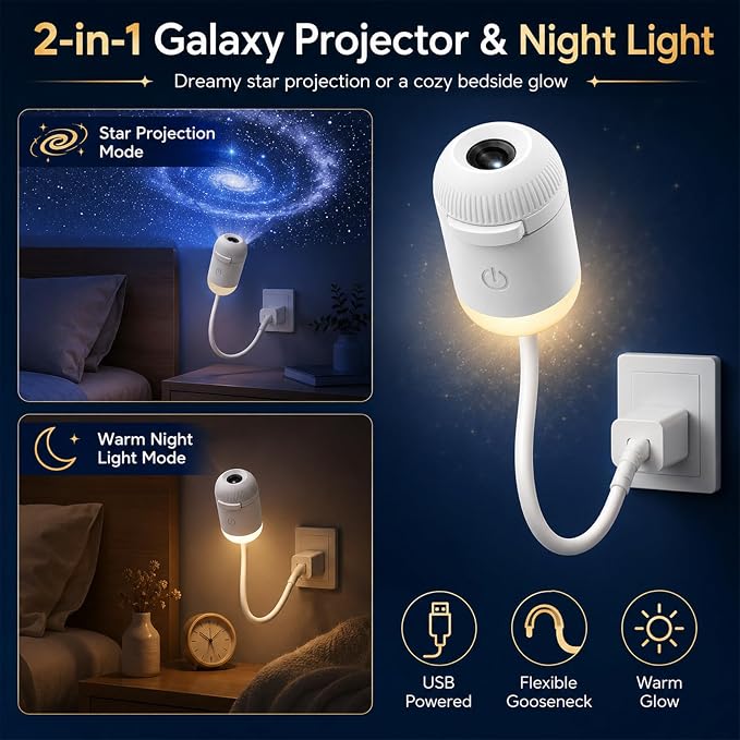2-in-1 HD Galaxy Starry Sky Night Light Projector, Galaxy Star Projector with 12 Projector Films, 360° Rotating Design, USB Power for Car and Bedroom, Decoration for Adults and Kids (-12 Films)