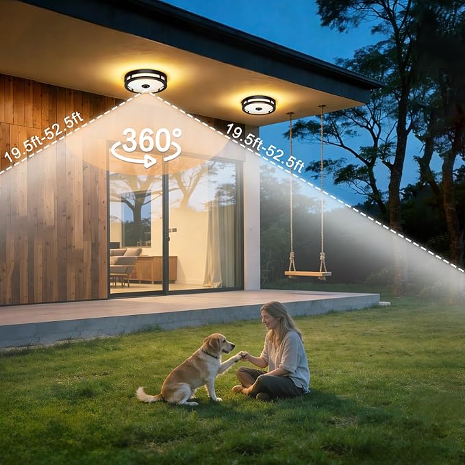 Outdoor Motion Sensor Ceiling Light with Remote, Tunable White Exterior Flush Mount Ceiling Lights, 12" Outdoor Porch Light Fixture for Garage, Entryway, Patio