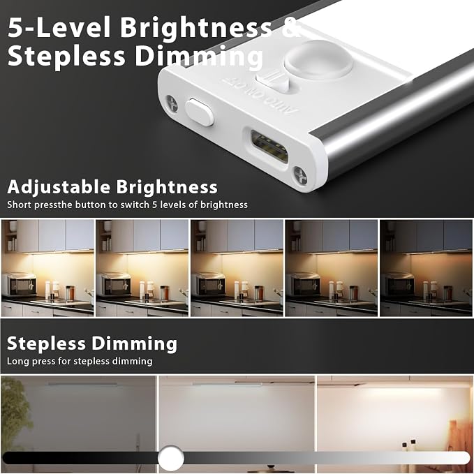 DAYBETTER 8inch Under Cabinet Lighting,2 Pack Motion Sensor Light Indoor | Rechargeable Light,3 Color Temps,5 Levels Dimmable,Magnetic Closet Lights,Wireless Under Counter Lights for Kitchen,Bookshelf