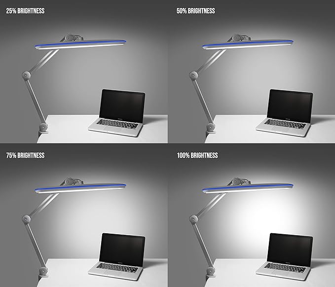 Neatfi XL 2,200 Lumens 24W LED Desk Lamp – 23” Wide Shade | Dimmable Eye-Caring Task Light | Adjustable Arm | Home Office, Study, Crafts & Nail Tech (Non-CCT with Clamp, Silver)