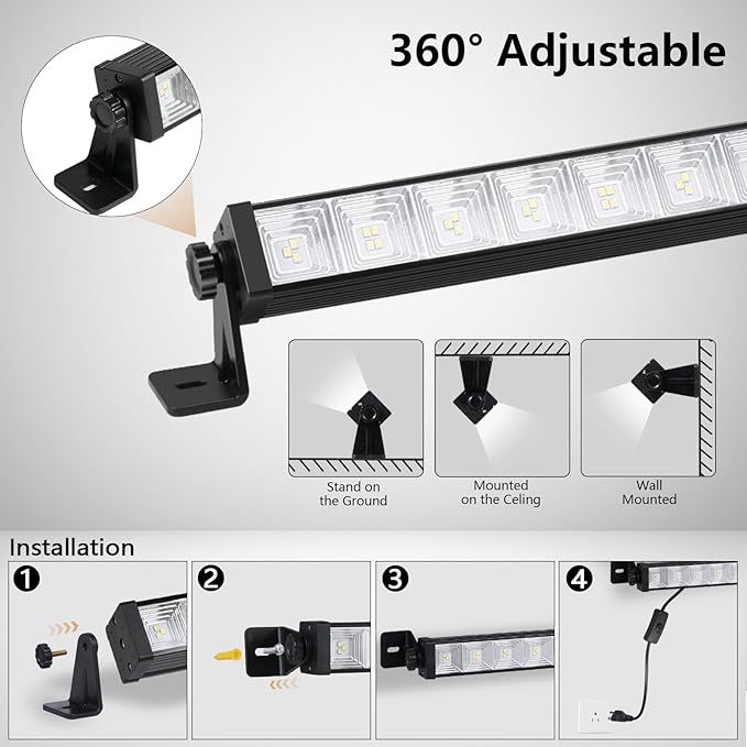 1 Pack 24W LED Shop Lights – 5400 lm 6000 K Daylight, 6.5 ft Plug-in Cord with Inline Switch, 180° Tilt, Graphene Cooled – Linkable Garage, Workshop, Warehouse, Yard Lighting