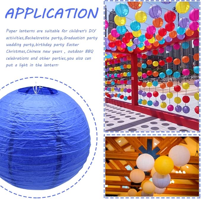 3pcs Paper Lanterns Decorative Round Chinese Paper Lanterns for Birthday Halloween Wedding Baby Bridal Shower Home Decor Party Decoration (12in/Jewel Blue)