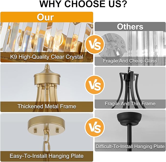 Crystal Vintage Chandeliers for Dining Room, 15.7" 4-Light Modern Gold Round Pendant Light Fixtures, Bathroom Chandelier for Entryway Foyer Living Room Bedroom Kitchen Island