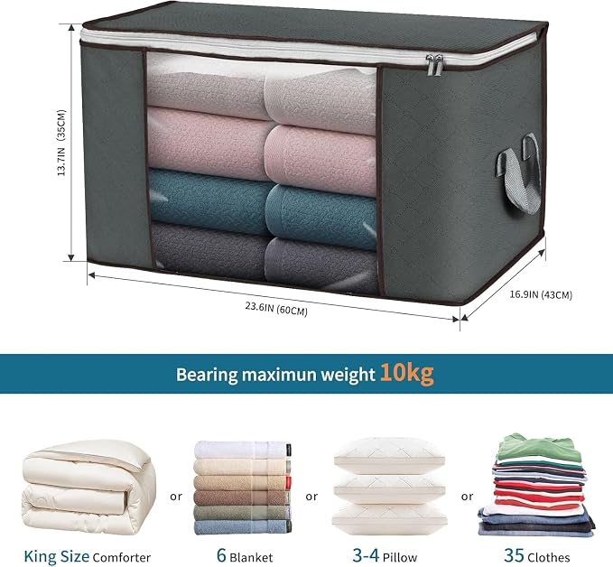90L Large Storage Bags, 3 Pack Clothes Storage Bins Closet Organizers | Foldable Storage Containers, with Reinforced Handle, for Clothing, Blanket, Comforters, Bed Sheets, Pillows and Toys