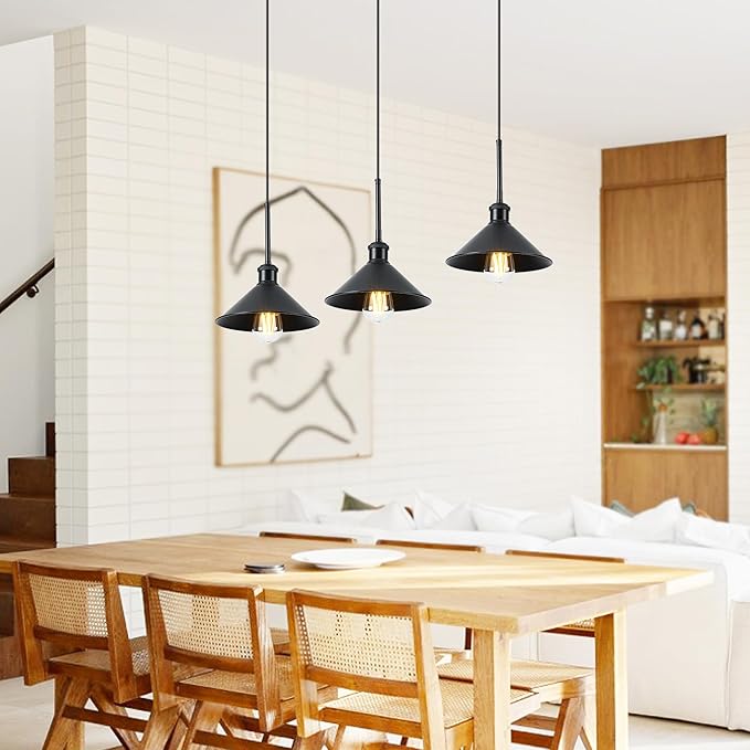 H Type Track Pendant Lighting Black Industrial Ceiling Track Hanging Light Fixtures Pendant, Compatible with H Type Track Lighting Rail, E26 Socket,3 Pack (Bulbs Not Included)