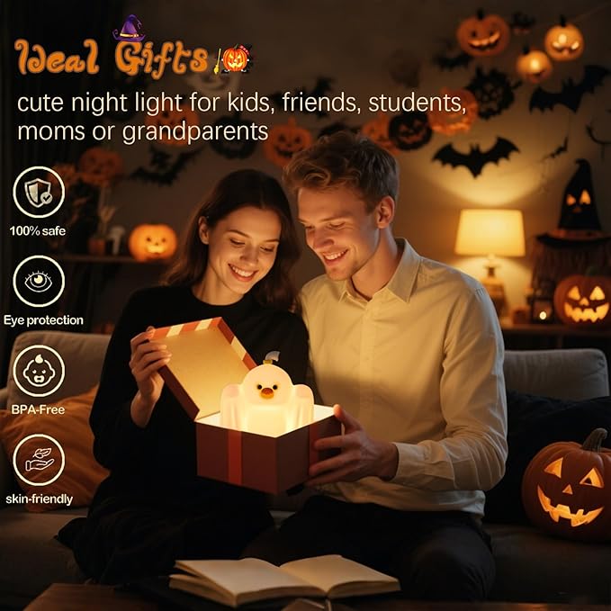 Ghost Duck Night Light for Kids, Cute Halloween Decor Squishy Lamp, Fun Weired Gag Ducky Gifts, Rechargeable Dimmable Bedside Animal Lamp, Baby Room Boys Girls College Dorm Trendy Stuff