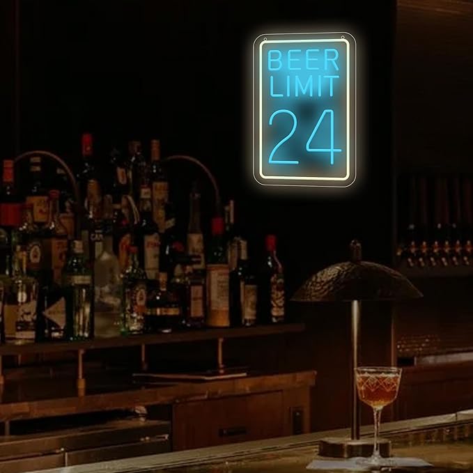 Beer Limit 24 Neon Sign Bar Accessories Funny Bar Wall Decor with Dimmable USB Powered Neon Light for Home Bar, Men Cave, Garage & Party Decor Holiday Birthday Gift