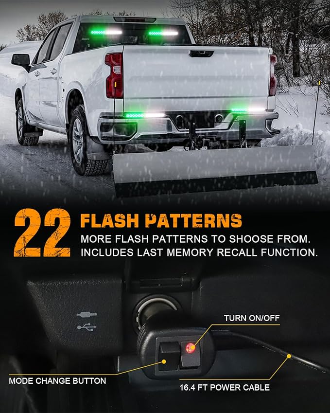 XRIDONSEN 2x 10.7 inch Green White Emergency Lights 24 LED Strobe Light Bar Warning Flashing Safety Dash Side Window Front/Rear windshield Lights Traffic Advisor for Firefighter Vehicles POV Trucks