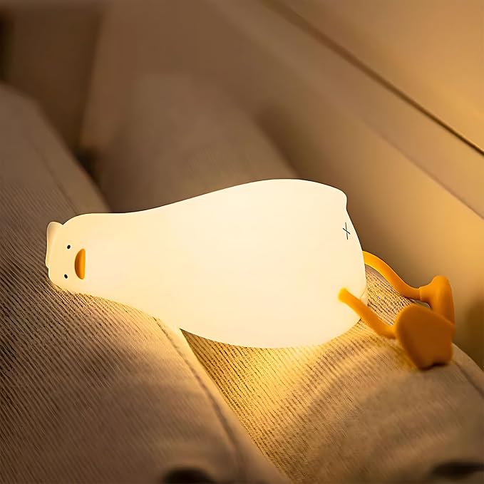 Rytinazzz Silicone Night Light for Kids, 50H Long Battery Duck Lamp (Lying), Gift for Kids, Soft Dimmable Bedside Light, Rechargeable Tap Control