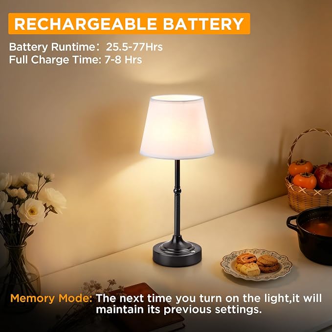 LUTEC 2 Pack Cordless Table Lamp, Battery Operated Lamp with 3 Color Temps and Stepless Dimming, 5200mAh Portable Rechargeable Table Lamp for Restaurant/Bedroom/Bars/Outdoor (Black)