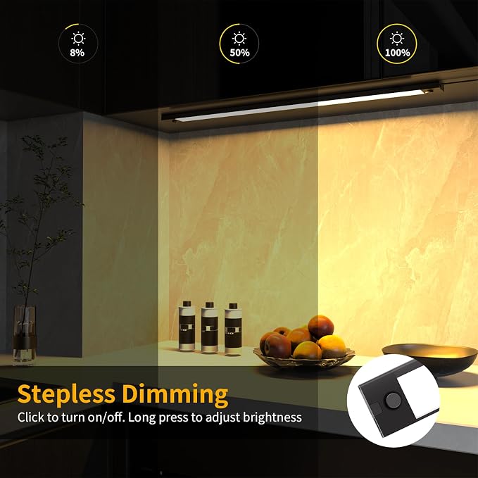 WOBANE 24 inch Under Cabinet Lighting, Dimmable Counter Lights for Kitchen | 5 Color Settings from 2700K-6000K,1200 LM Super Bright,Plug in LED Light Bar for Cupboard, Workbench, Shelf, Desk