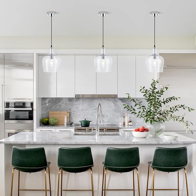 10”Chrome Hammered Glass Pendant Light Modern 1 Light Single Dome Pendent Lighting Fixtures for Kitchen Island Dining Room Hallway, UL Listed