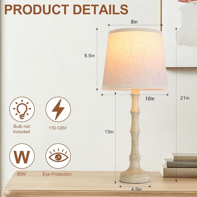 Lamps Set of 2 Modern Farmhouse Table Lamp Bedside Reading Lamps Living Room End Tables Set Lamps for Night Stands Bedroom Night Lamp,High 26.25 Inch,Off-white,With Fabric Lamp Shade,Bulb Not Included