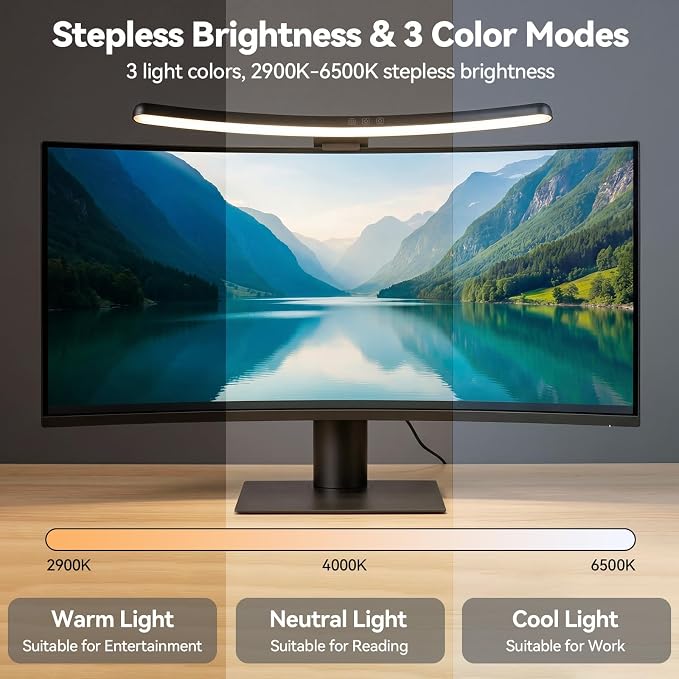 ELUTENG Curved Monitor Light Bar, Black, 27-34 Inch | PC Screen Lamp, 15 RGB