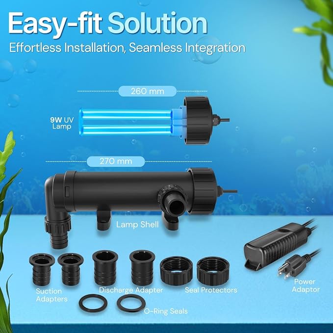 Flexzion 9W UV Pond Light Clarifier for Outdoor Koi Ponds | 9W Uv Light for Pond Clarifier, 1500L/H Flow