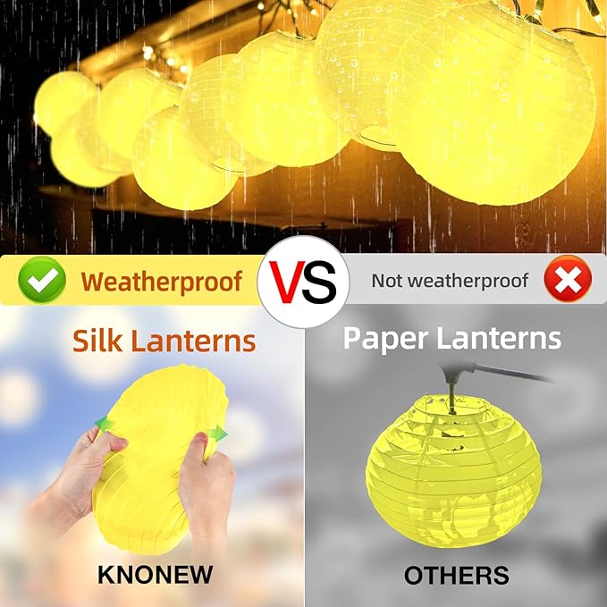 KNONEW 10 Pack 10‘’ Yellow Outdoor Silk Lanterns Decorative Party Hanging Waterprooof Chinese Round Lanterns for Weddings, Birthdays, Parties Decoration (No Light Bulbs Included)