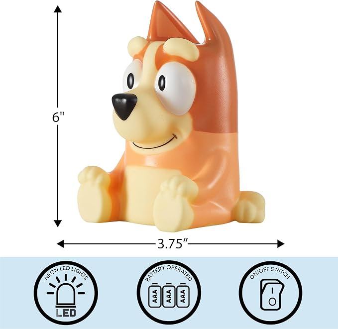 Bluey Bingo Squishy Night Light 6" LED Soft Mood Lamp for Decor, Kids Bedrooms, Collectors & Gift Giving