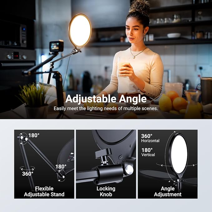 NEEWER Basics 2 Pack 10.5" Streaming Key Lighting, 3000-6500K 15W Full Screen LED Panel Ring Light with Adjustable Arm Stand Desk Clamp Timer for Laptop Computer Video Conference Zoom Makeup, R10