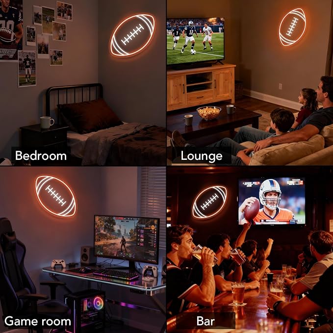 Football Neon Sign, Dimmable 16 x 10 In Football LED Sign with USB Power and ON/OFF Switch, Football Wall Decor for Boys Room, Teen Bedroom, Man Cave, Game Room, Football Gifts for Kids and Fans